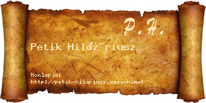 Petik Hiláriusz névjegykártya